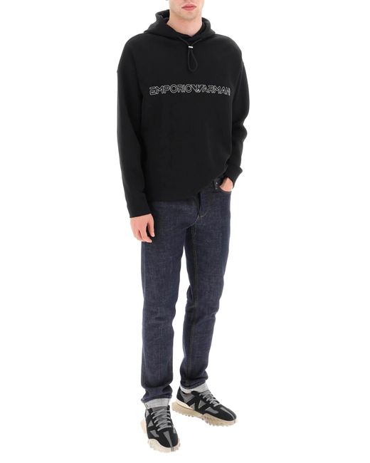 Emporio Armani Black Embroidered-Logo Pullover Hoodie for men