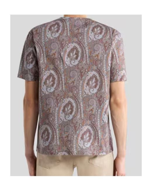 Etro Purple Floral Paisley Motif Crewneck T-Shirt for men