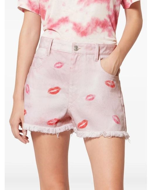 Isabel Marant Pink Isabel Marant Étoile Lesia Frayed Print Shorts