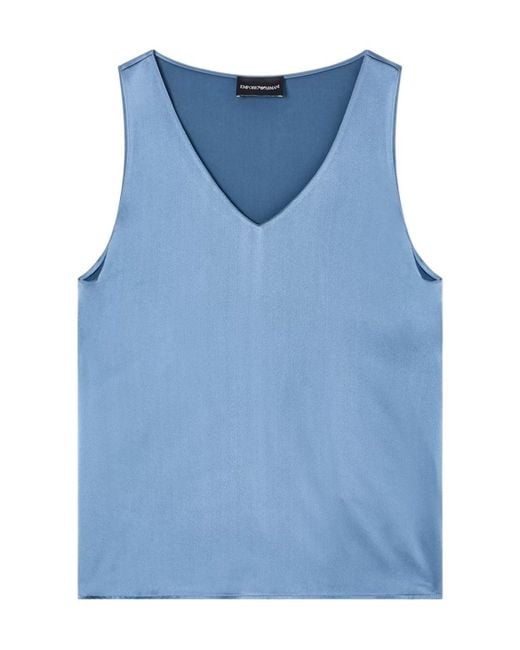 Emporio Armani Blue Silk Satin V-Neck Top