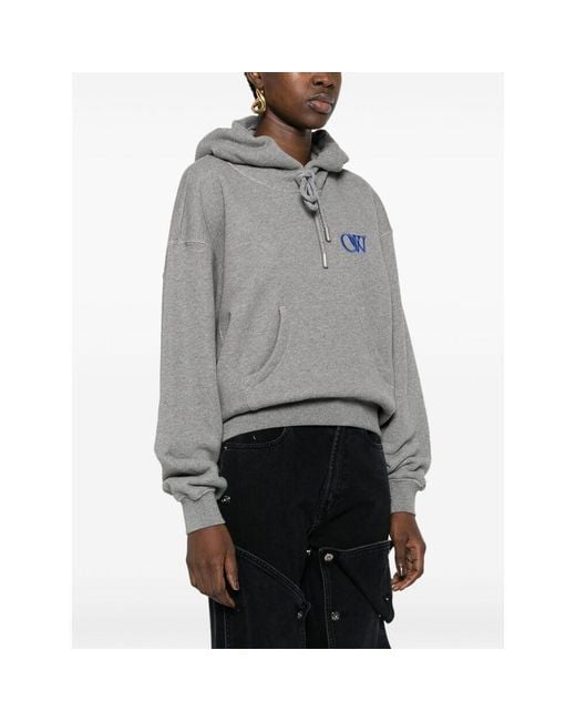 Off-White c/o Virgil Abloh Gray Embroidered-Logo Cotton Hoodie