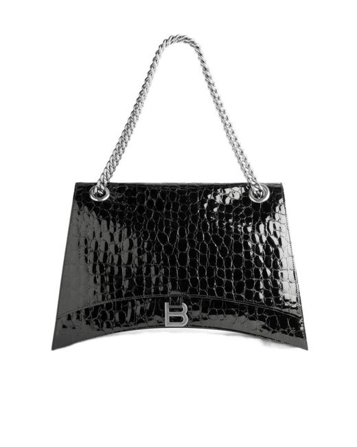 Balenciaga Black Crush Large Chain Bag Crocodile Embossed