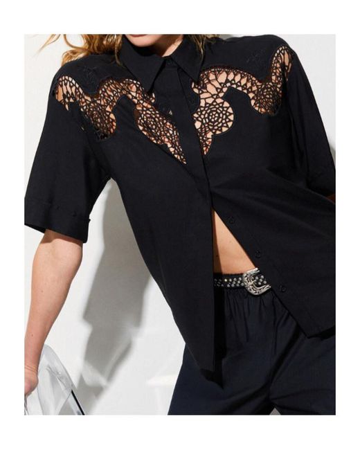 Liu Jo Black Openwork Embroidered Shirt