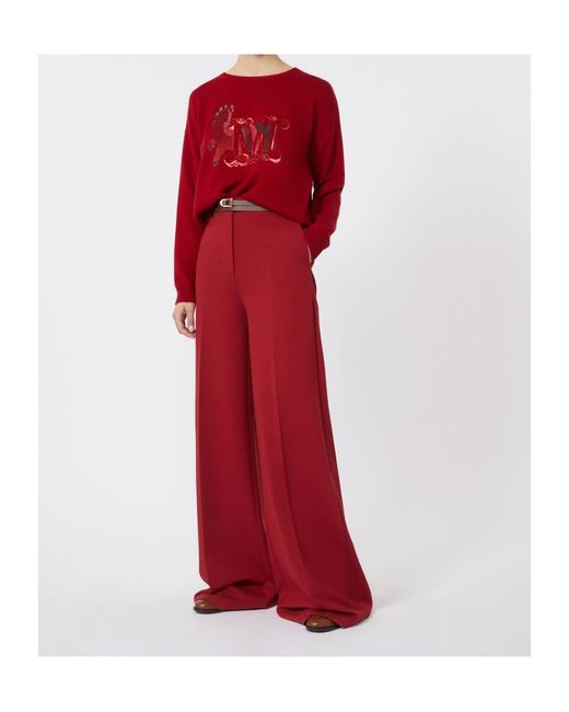 Max Mara Red High-Rise Wide-Leg Pants