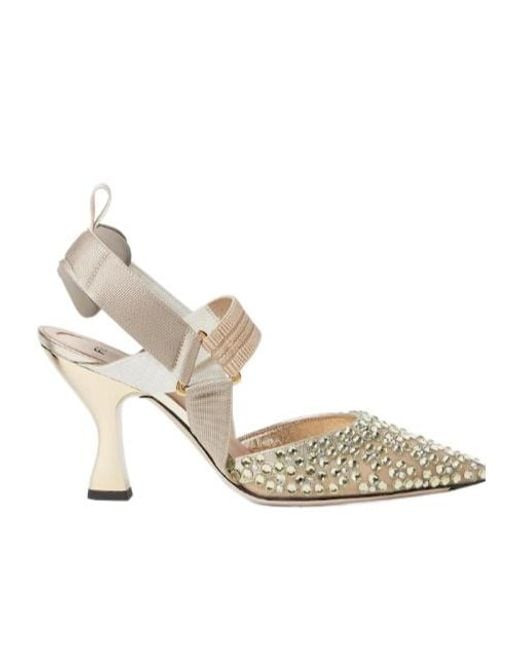 Fendi Metallic Colibri Embellished Slingback Pumps