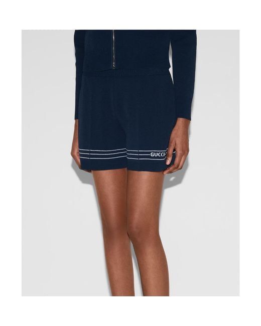 Gucci Blue Fabric Shorts With Intarsia