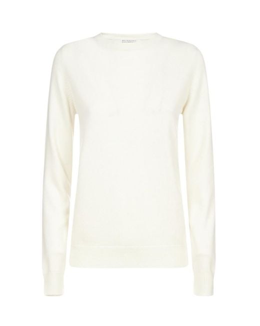 Brunello Cucinelli White Crewneck Knitted Jumper