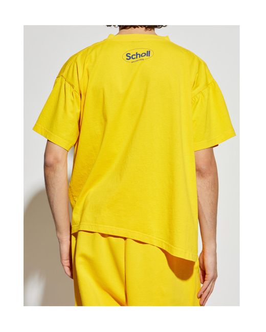 Balenciaga Yellow X Scholl Logo Printed Crewneck T-Shirt for men