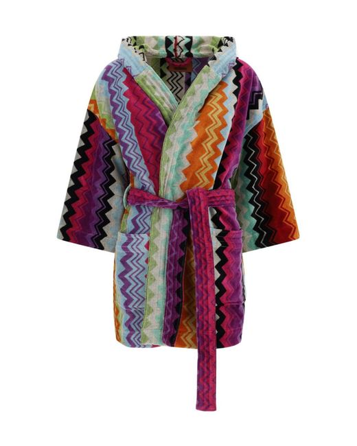 Missoni Red Zigzag Belted Bath Robe for men