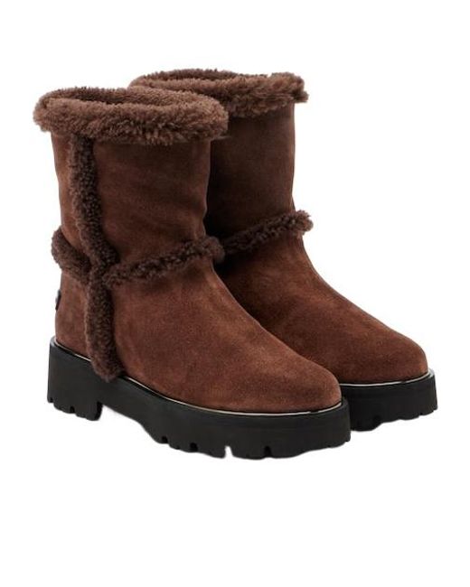 Aquazzura Brown Shearling-Trimmed Suede Ankle Boots
