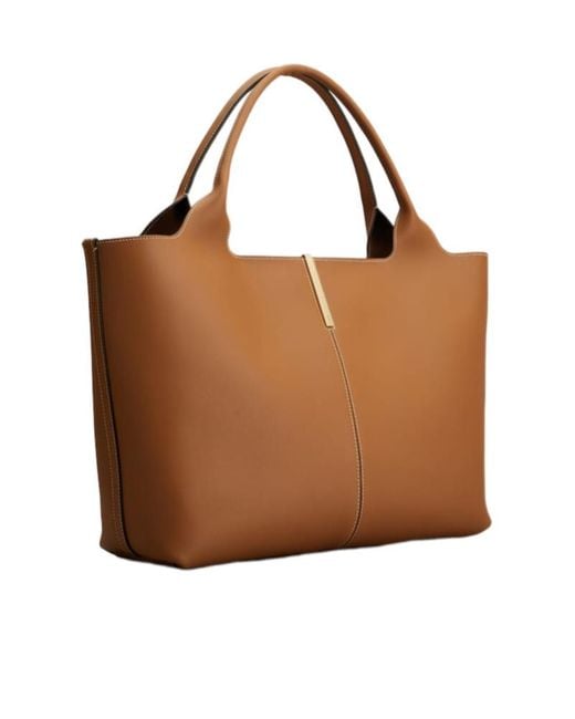 Tod's Brown Logo Plaque Medium-Small Shopping Bag