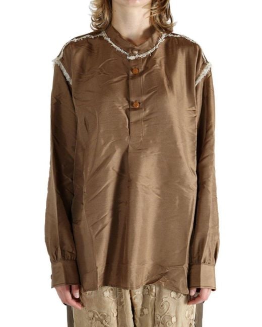 Commun's Brown Loose Reverse Motif Shirt