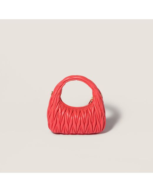 Miu Miu Red Wander Matelassé Nappa Leather Hobo Bag