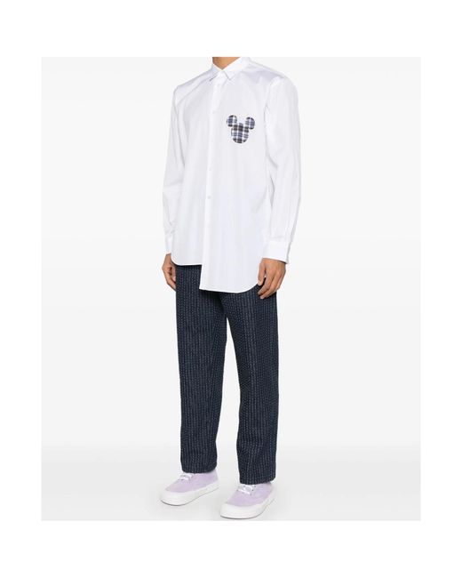 Comme des Garçons White Classic Shirt With Plaid Mickey Mouse Patch for men