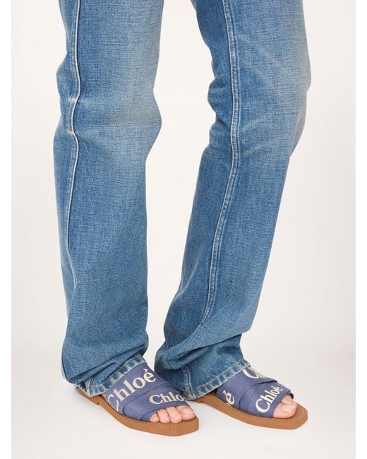 Chloé Blue Chloé Woody Logo Embroidered Sandals
