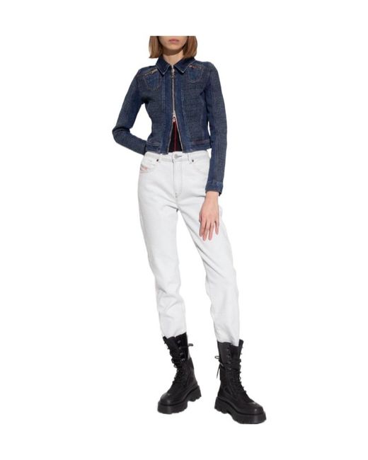 DIESEL White 2004 Logo Detailed High-Rise Tapered Jeans
