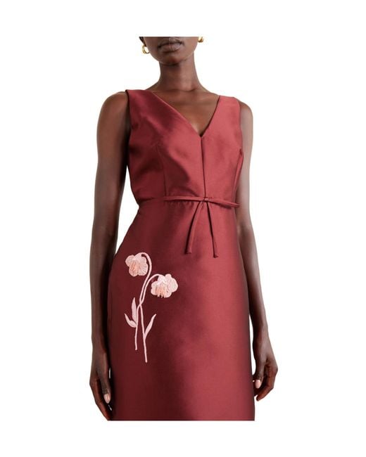 Erdem Bow-Detailed Embroidered Mikado Gown