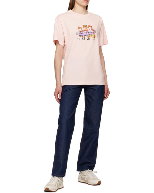 Maison Kitsuné Pink Surfing Foxes-Print Cotton T-Shirt