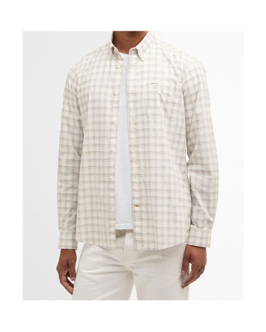 Barbour White Long-Sleeved Plaid Shirt for men