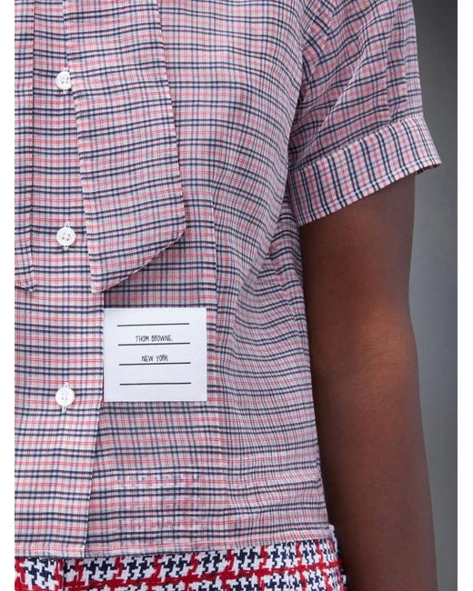 Thom Browne Red Bow Collar Checked Blouse