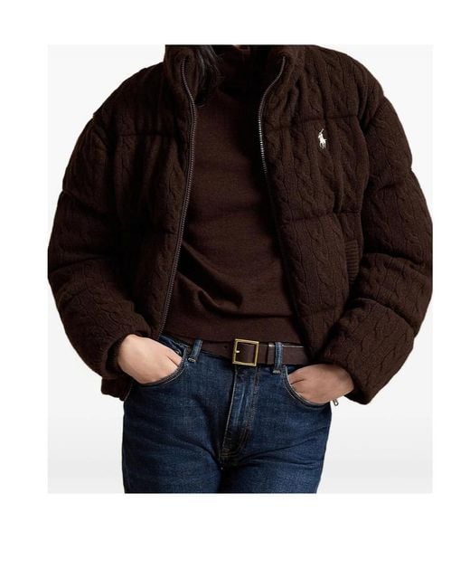 Polo Ralph Lauren Brown Cable-Knit Quilted Jacket