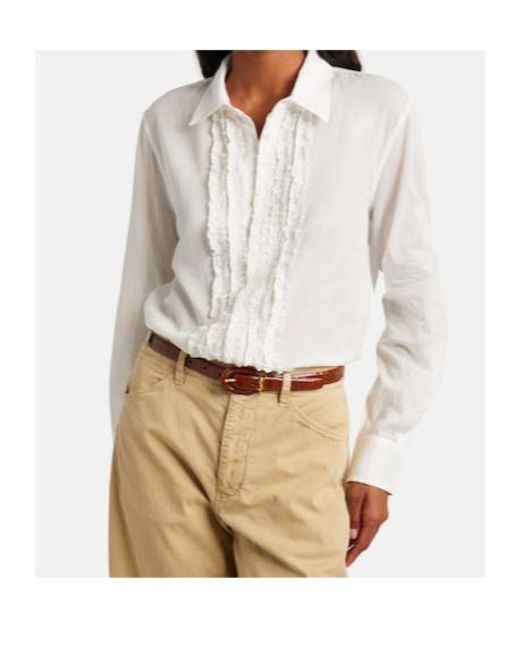 Nili Lotan White Nathael Ruffled Cotton Poplin Shirt