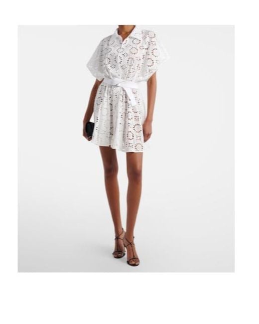 Norma Kamali White Belted Broderie Anglaise Cotton Mini Dress