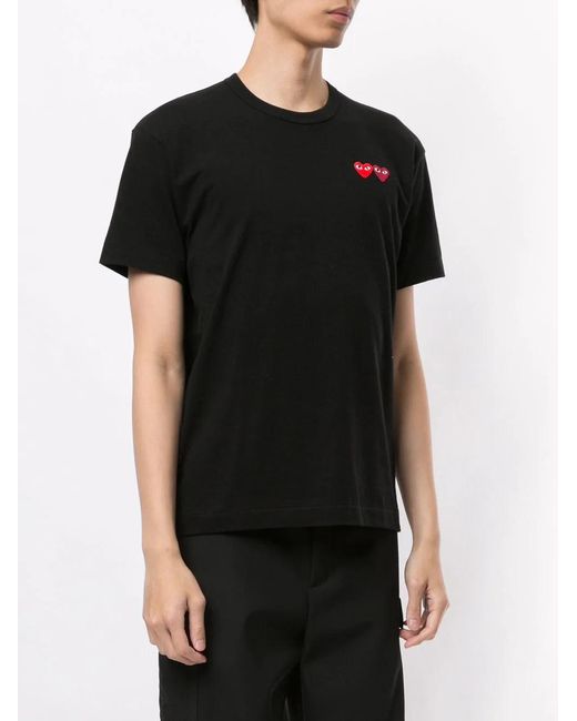 COMME DES GARÇONS PLAY Black Double Heart Appliquéd T-Shirt for men