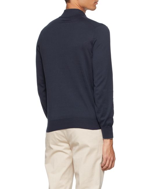 Brunello Cucinelli Blue Long-Sleeved Knitted Polo Shirt for men