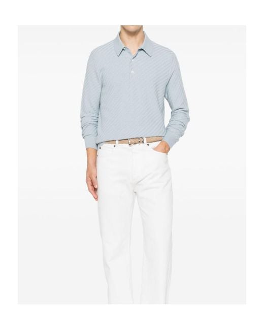 Brioni Blue Long-Sleeved Polo Shirt for men