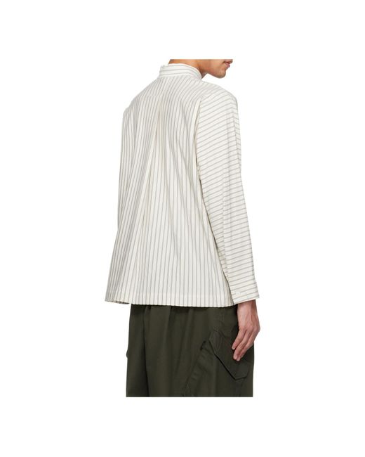 Homme Plissé Issey Miyake White Homme Plissé Issey Miyake Striped Button-Up Shirt for men
