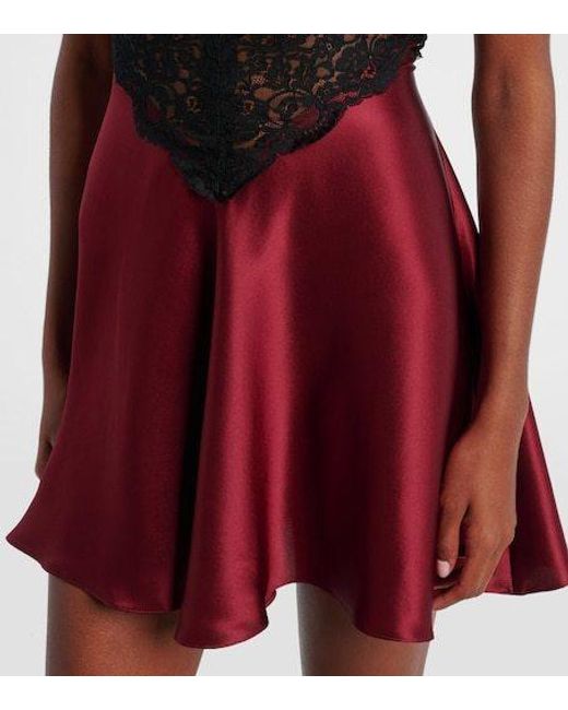 Rodarte Red Lace-Trimmed Silk Cocktail Dress