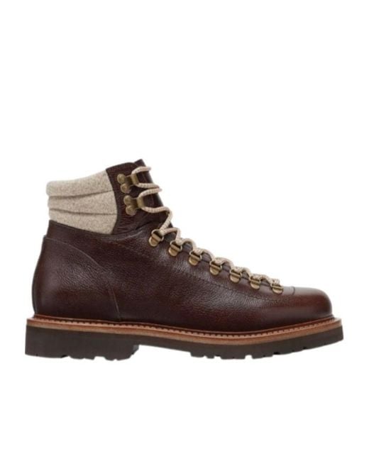 Brunello Cucinelli Brown Round Toe Lace-Up Ankle Boots for men