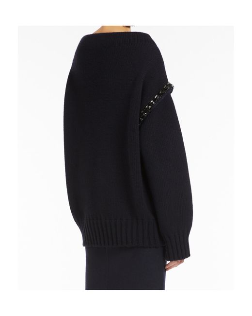 Max Mara Blue Embellished High Neck Jumper