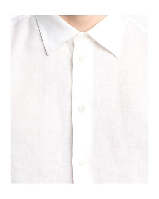 Emporio Armani White Garment-Dyed Linen Shirt With French Collar for men