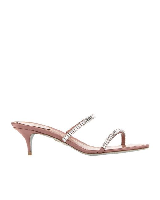 Rene Caovilla Pink Spark Crystal-Strap Heeled Sandals