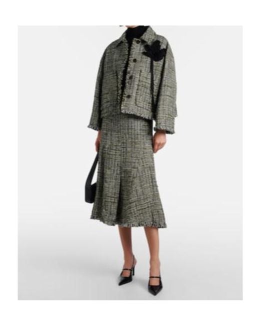 Erdem Green Tweed Midi Skirt
