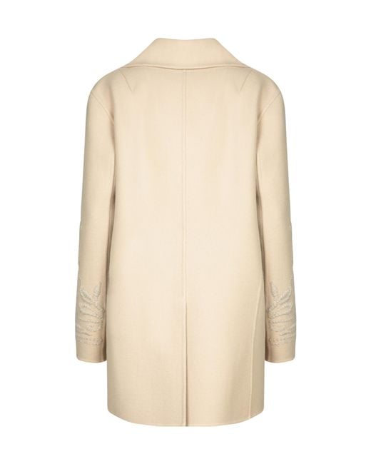 Ermanno Scervino Natural Single Breasted Embroidered Coat