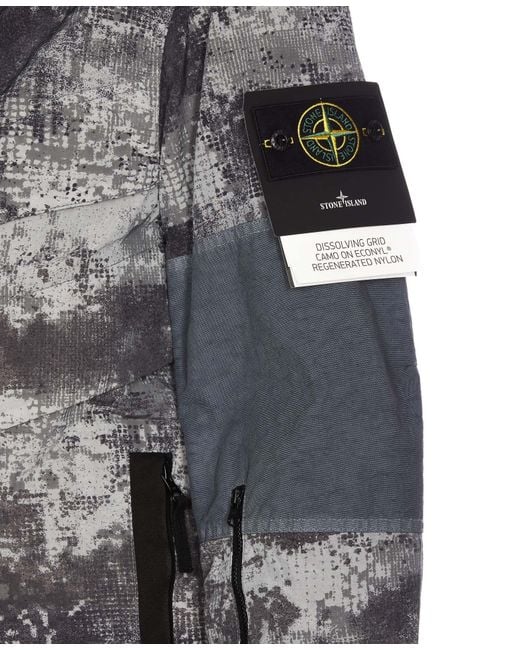 Stone Island Gray Camouflage Printed Logo Patch Jacket for men