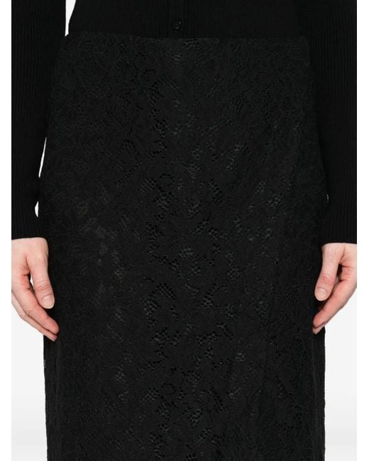 Blumarine Black Lace-Floral Midi Skirt