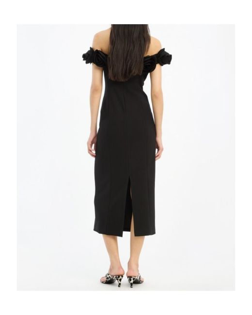 ROTATE BIRGER CHRISTENSEN Black Floral Trim Midi Dress