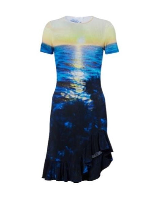 Rabanne Blue Printed Ruffled Minidress