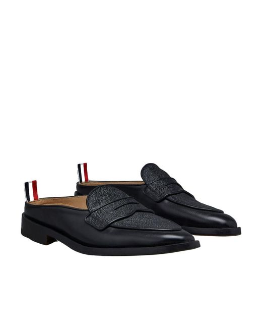 Thom Browne Black Grained Leather Mule Loafers
