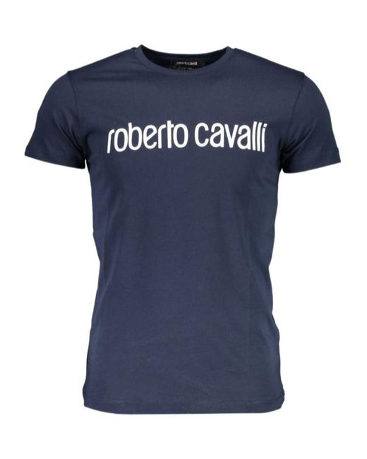 Roberto Cavalli Blue Round-Necked Logo T-Shirt for men