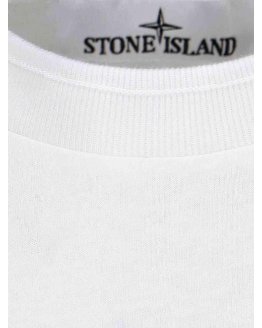 Stone Island White Embroidered-Logo Cotton T-Shirt for men