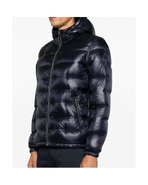 Herno Blue Quilted Zip-Up Hooded Jacket for men