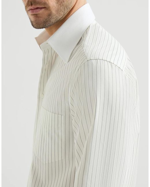 Brunello Cucinelli White Striped Shirt for men