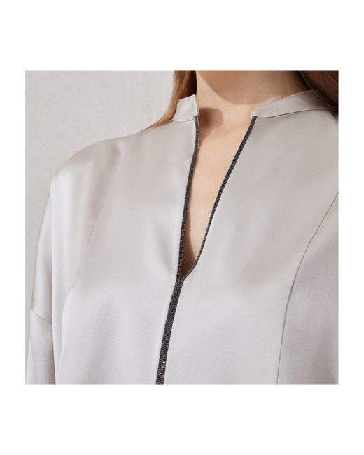 Brunello Cucinelli Gray Long Sleeve Blouse