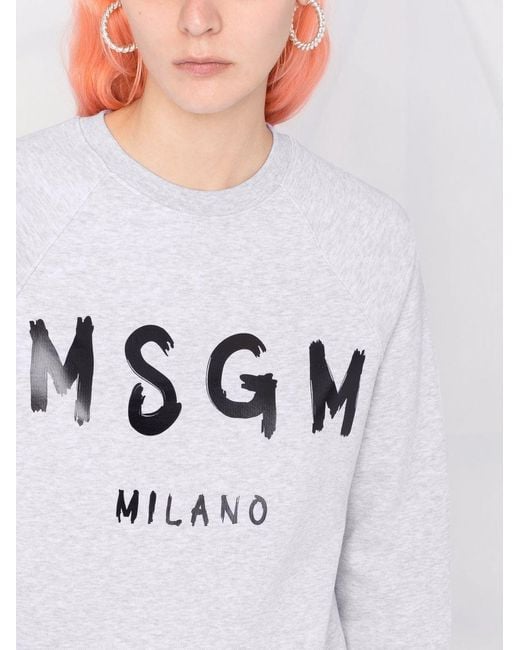 MSGM White Logo-Print Crew Neck Sweatshirt