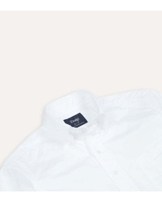 Drake's White Cotton Button Shirt for men